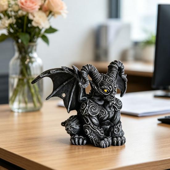 Winged Gargoyle Statue Gothic Indoor Outdoor Guardian Sculpture Scary Resin Sitting Gargoyle Figurine for Garden Lawn Backyard Halloween Office Home