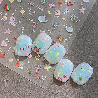 5D Fantasy Beach Summer Dreamy Colorful Starfish Shell Jellyfish Coral Jelly Decals Decoration Nail Art Sticker Manicure Salon