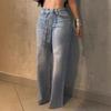 Women's High Rise Rhinestone Straight Leg Jeans Loose Fit Streetwear Denim Pants With Rhinestone Belt