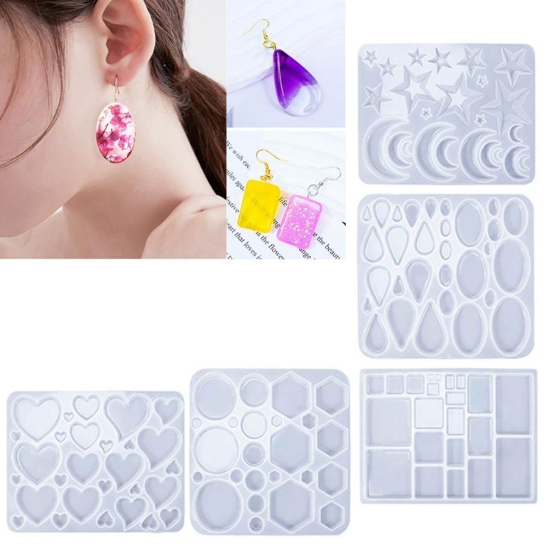 DIY Drop Earring Mold 3D Resin Pendants Moulds Fashionable Ear Jewelry Molds Silicone Material for Hand-Making Earrings