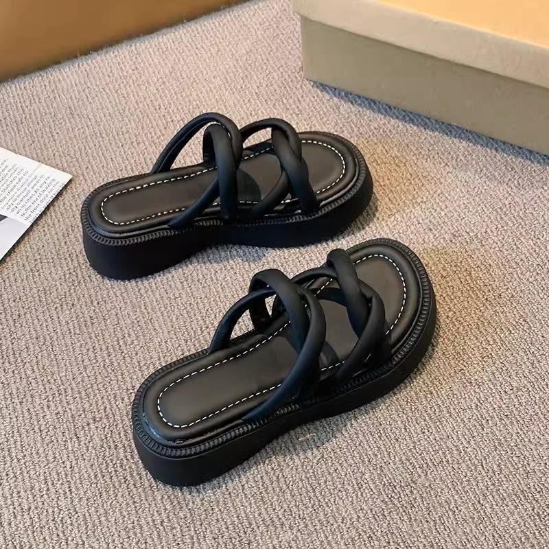 Lightweight heightening cross sandals women's outer wear 2025 summer new small thick-soled slippers foreign-style versatile muffin shoes
