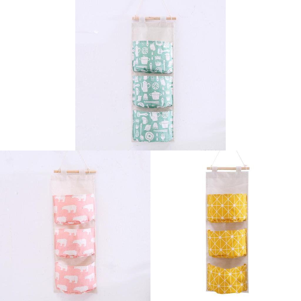 Cotton Linen Hanging Storage Bag With Multilayer Design For Living Room Organization