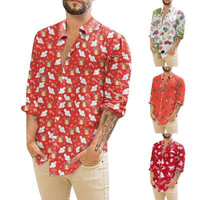 Men's Christmas Shirts Long Sleeve Floral Printed Button Up Tops Funny Cute  Graphic Dress Shirt