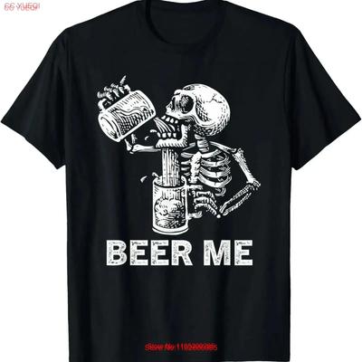 Beer Me Skeleton Scary Spooky Drinking Unisex Party T Shirt Vintage Casual Designer Clothes Stretched Breathable Graphic