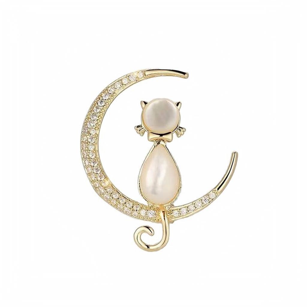 Cat Shaped Brooch with Zircon and Opal Stone Elegant Design Fashion Lapel Pin for Clothing Accessories Suit Decoration