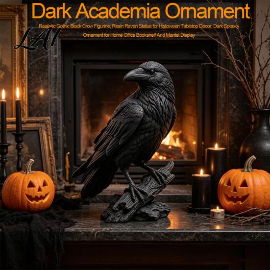 Gotische Krähenfigur Realistische Schwarze Figur Harz Rabe Statue für Halloween Tischdeko Horror Thema Partyzubehör Dekoration Dunkles Gruseliges Ornament Zuhause