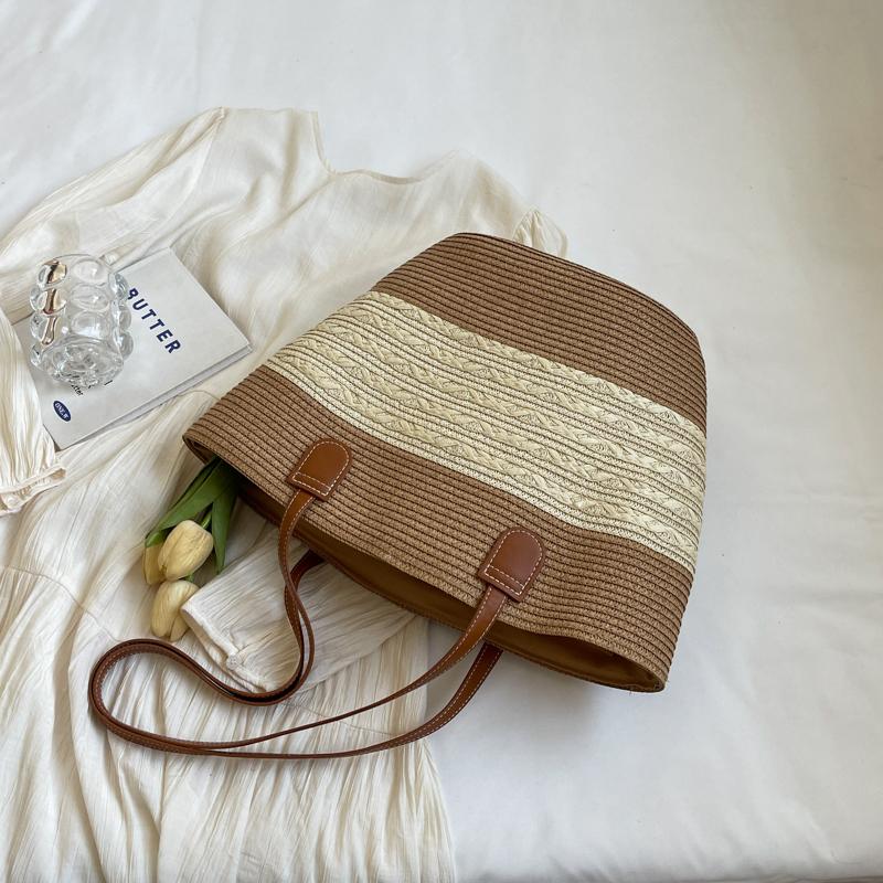 Stroh gewebte Einkaufstasche große Kapazität Damen Tasche Strandtasche Schultertasche