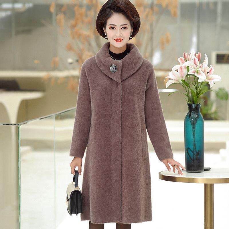 

Жіноча зимова шуба зі штучного хутра, довге вільне пальто з лацканами, товста тепла жіноча куртка 5XL хакі