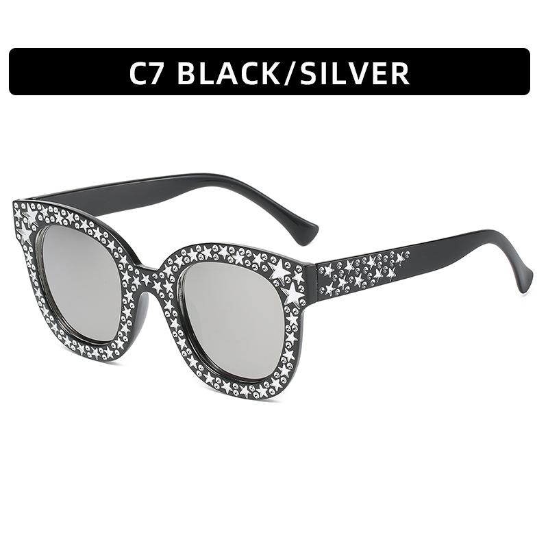 Fashion Cat Eye Sunlgasses Women Retro Brand Designer Sun Glasses Vintage Square Sparkling Star Glasses Okulary