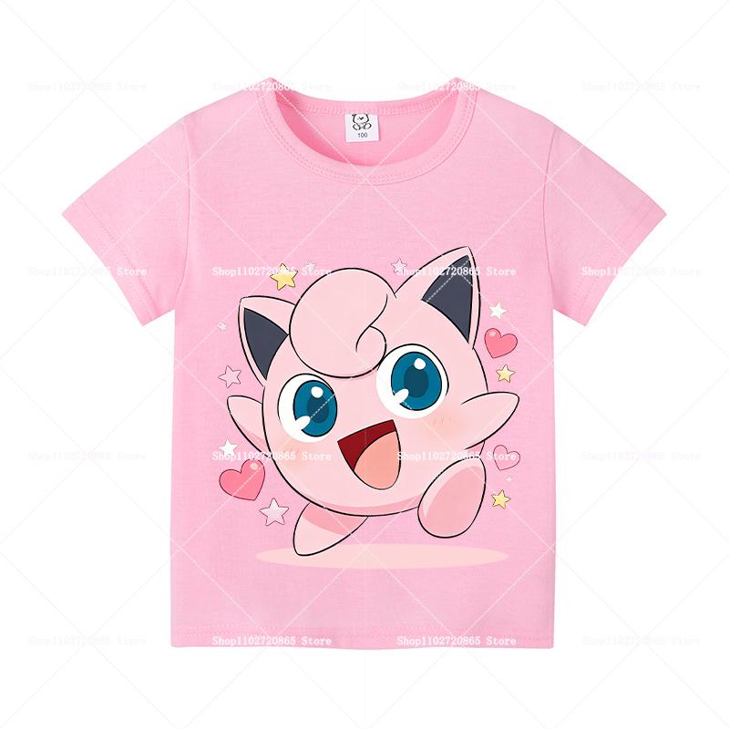 Pokemons Cotton T-Shirt Pikachu Eevee Cartoon Anime Tees Classic Game Fashion Printed Tops Summer Breathable Casual Clothes Gift