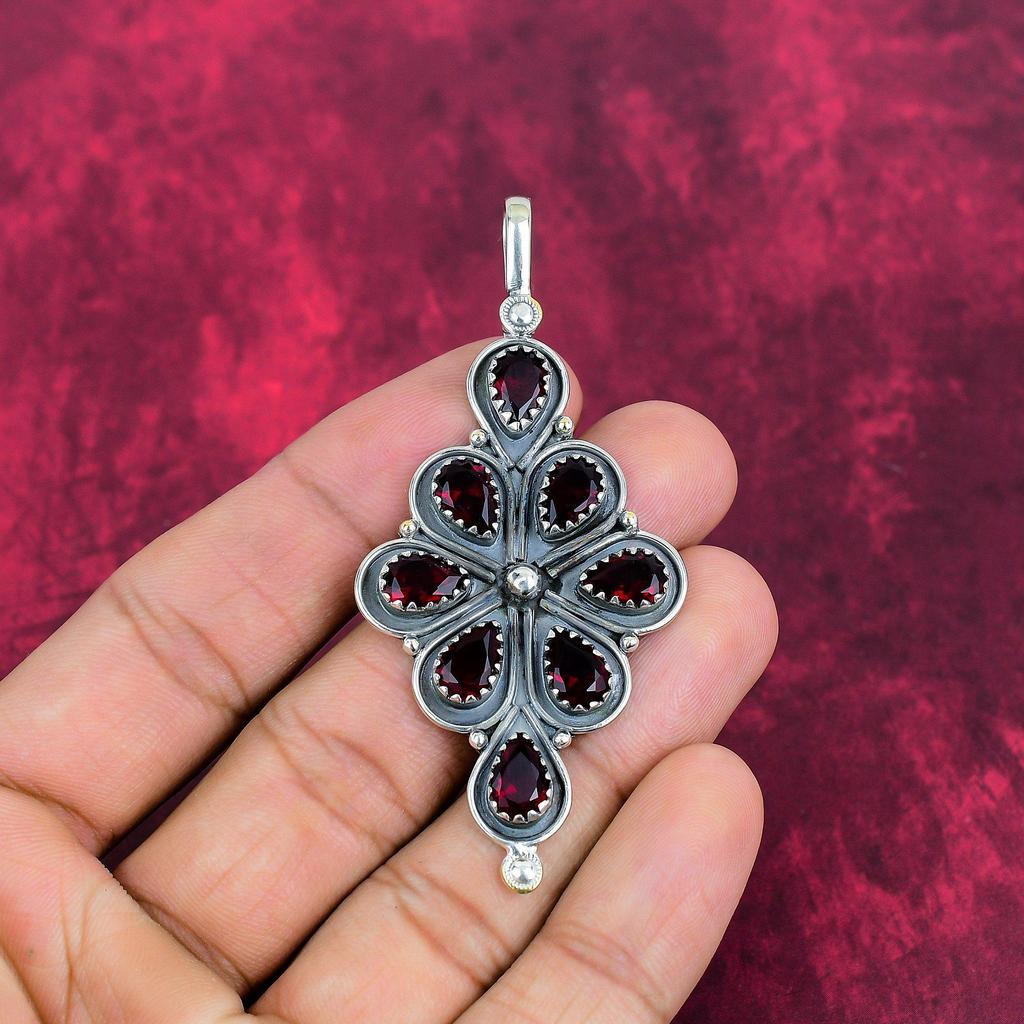 Red Garnet Jewelry, 925 Solid Sterling Silver Pendant, Handmade Gemstone Jewelry Pendant For Memorial Day