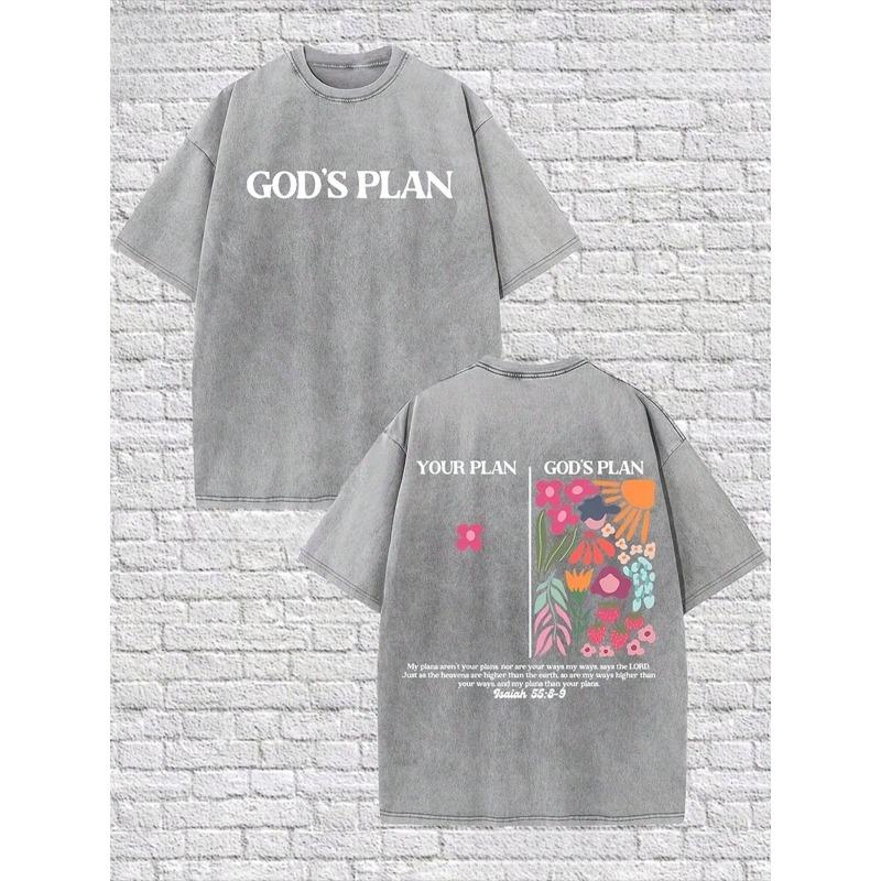

Vintage Washed T-Shirt - Soft Crew Neck Short Sleeve Retro Graphic & Letter Print Casual Summer Top Breathable Layerable S серый