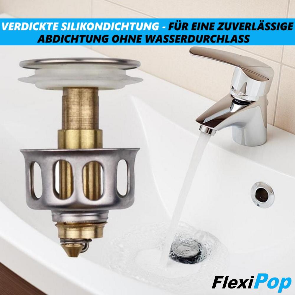 FlexiPop Ablauf Garnitur Abfluss Stopfen Waschbecken POP UP Stöpsel Filter Sieb