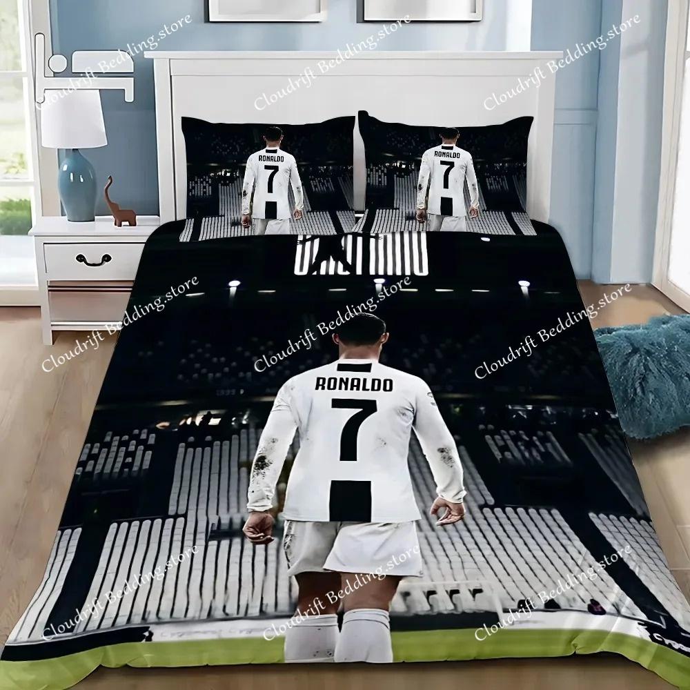 3D NYTT Dynetrekk Putetrekk Sengetøy Sett Fotball CR7 R-Ronaldos Voksen Gutt Jente Soveromsdekorasjon Barn Enkelt Dobbelt Stort
