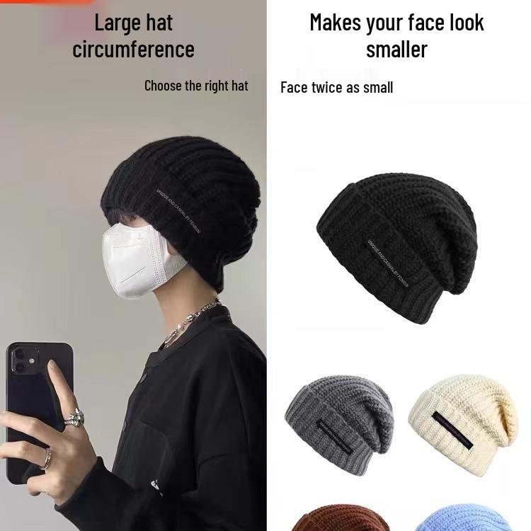 Unisex Knitted Wool Hat for Autumn/Winter - Large Fit, Small Face, Slouchy Style, Warm for Couples