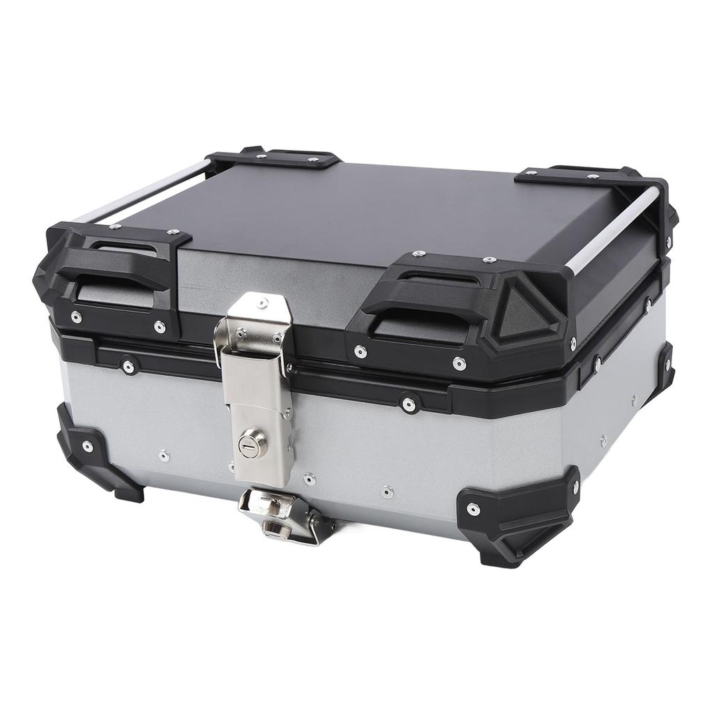 25L Motorcycle Top Box Aluminum Alloy Quick Release Water Resistant with Safety Lock Universal Rear Top Case for Helmet Luggage Silver