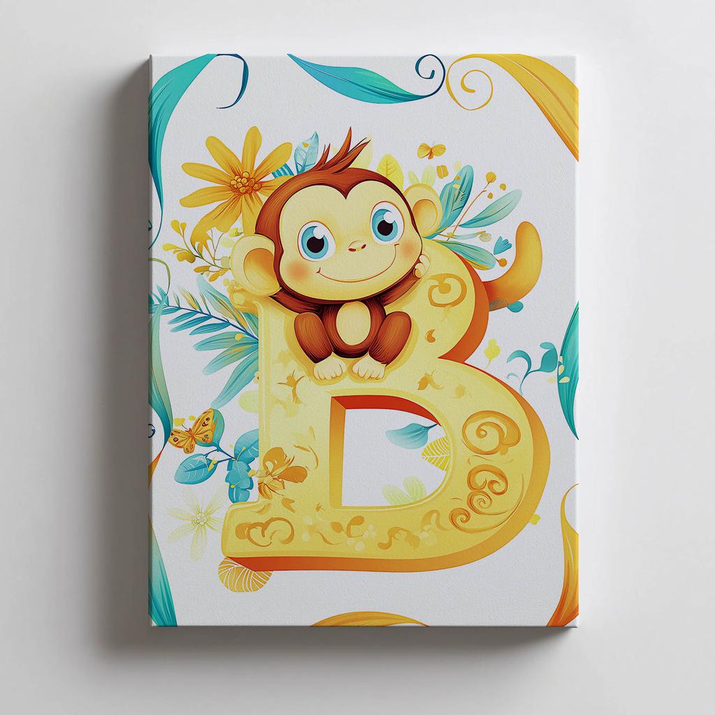 Plakat Wesoła Małpka Na Literze B Plakat Wesoła Małpka Na Literze B, 40X50 Cm, Rama Aluminiowa Czarna, Papier Matowy 230 Gsm