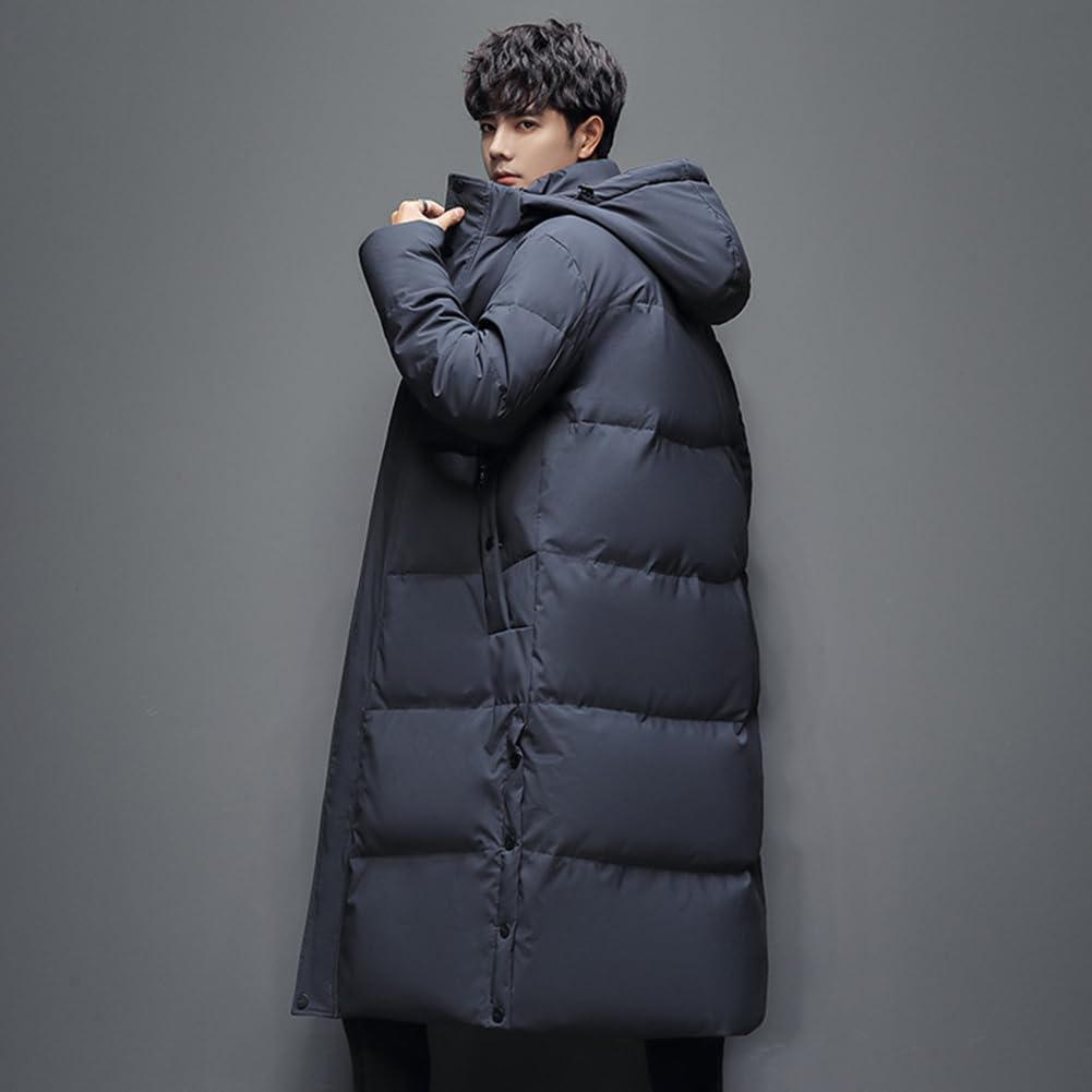 MTKCNTL Long Down Winter Padded Bench Plus Warm Down Cold Solid Long Cold Weather Outerwear for Commuting and School Men's Jacket, Jacket, Coat,
