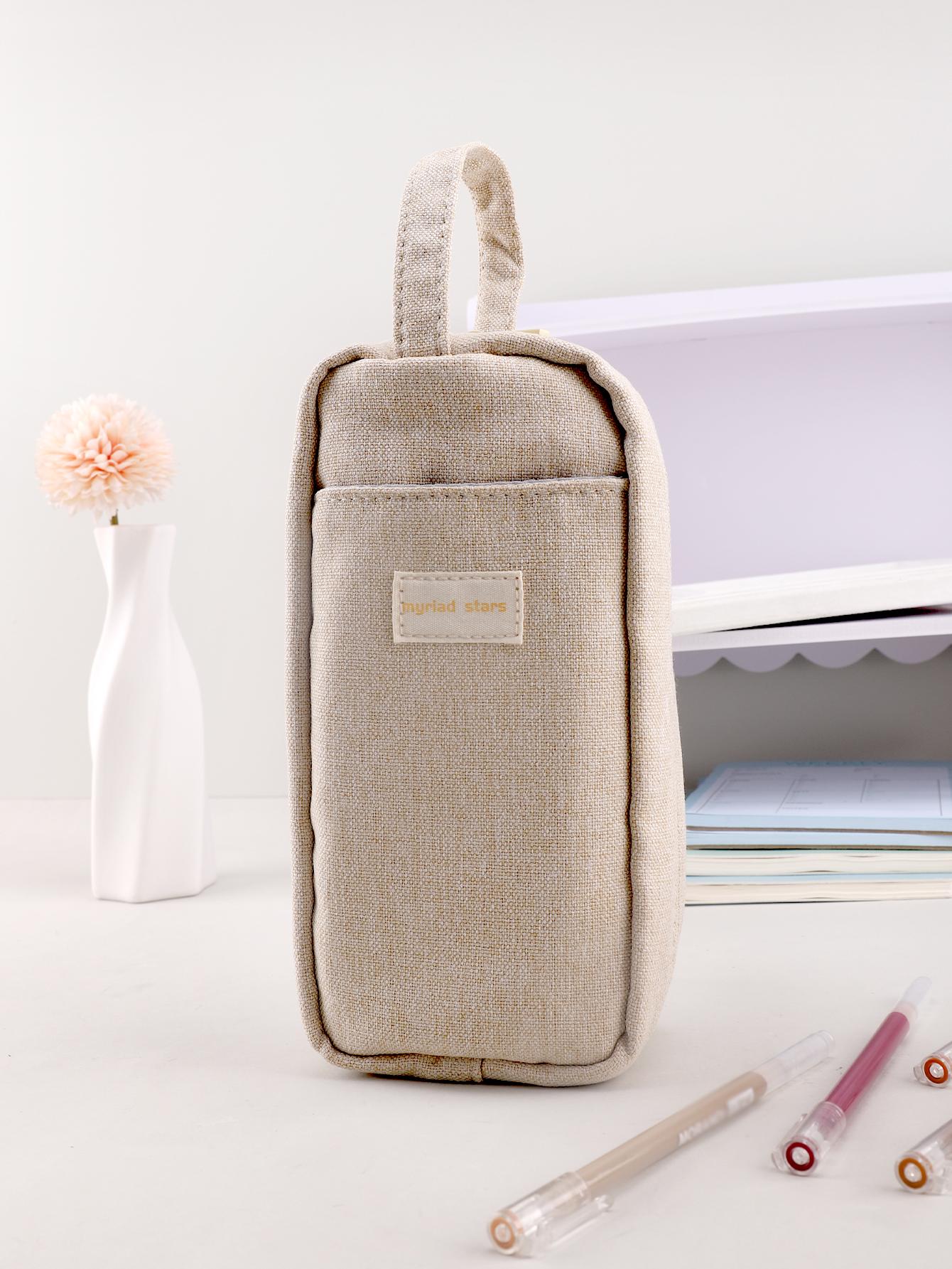 

Прочный холщовый пенал большой вместимости для хранения канцелярских принадлежностей, пенал базового стиля, портативный пенал с ручкой для переноски