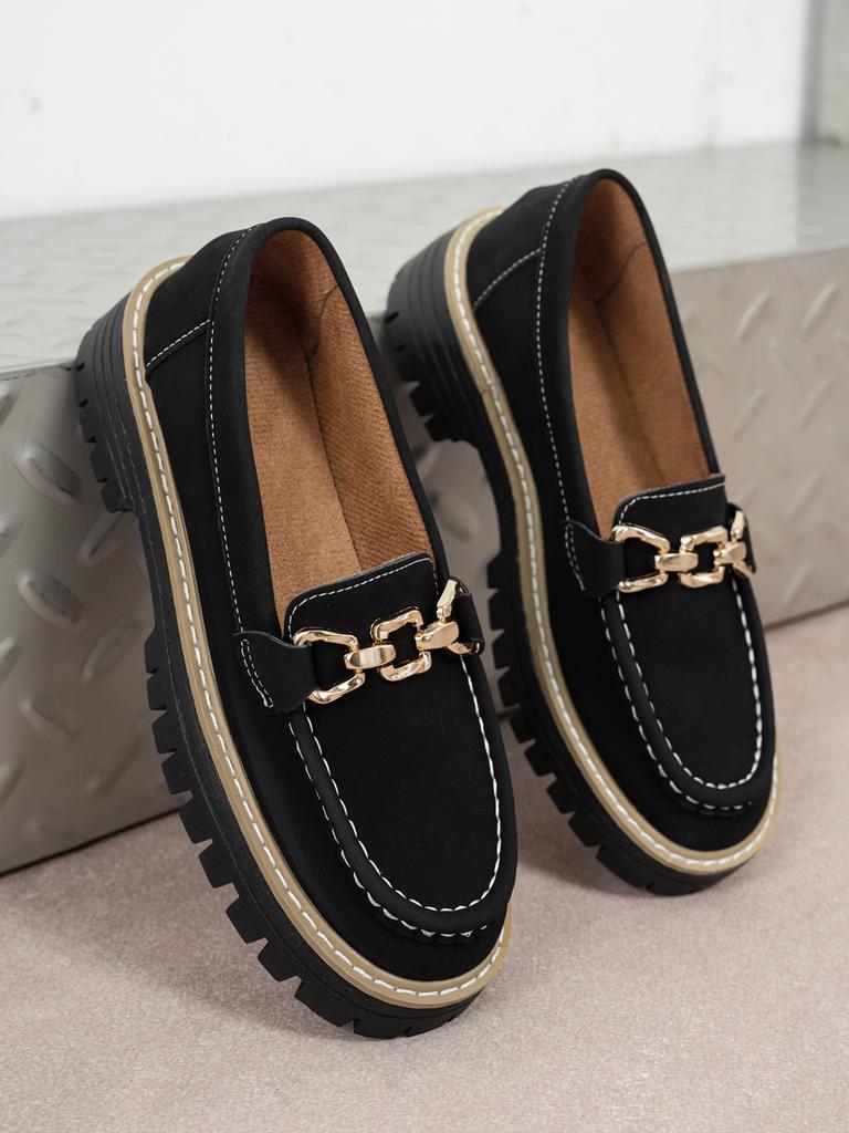 Foreign Trade 2025 New Spring and Autumn Loafers Large Size Casual Polished British Style Women's Shoes Thick Heel Thick Sole Foreign Trade Retro