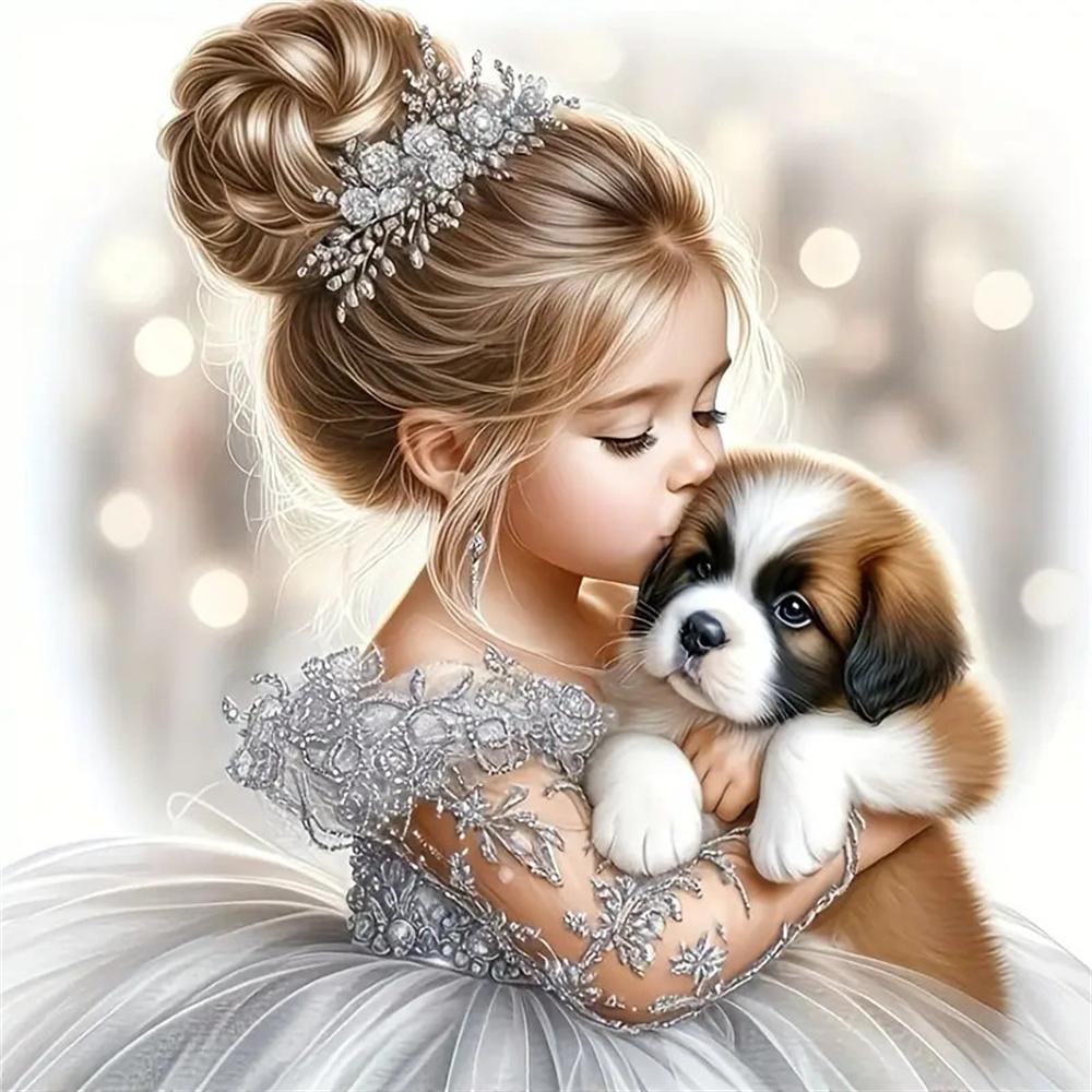 5d Diy Diamond Painting Girl Dog Portrait Diamond Embroidery Seaside Full Round Drill Cross Stitch Kits Gift