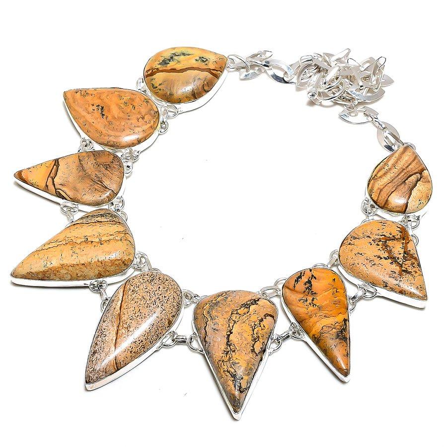 

Picture Jasper Gemstone Handmade 925 Sterling Silver Jewelry Necklace 18 SU-9763