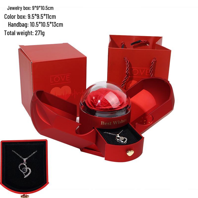 Valentine's Day Rotating Jewelry Gift Box with Necklace & Rose Flower
