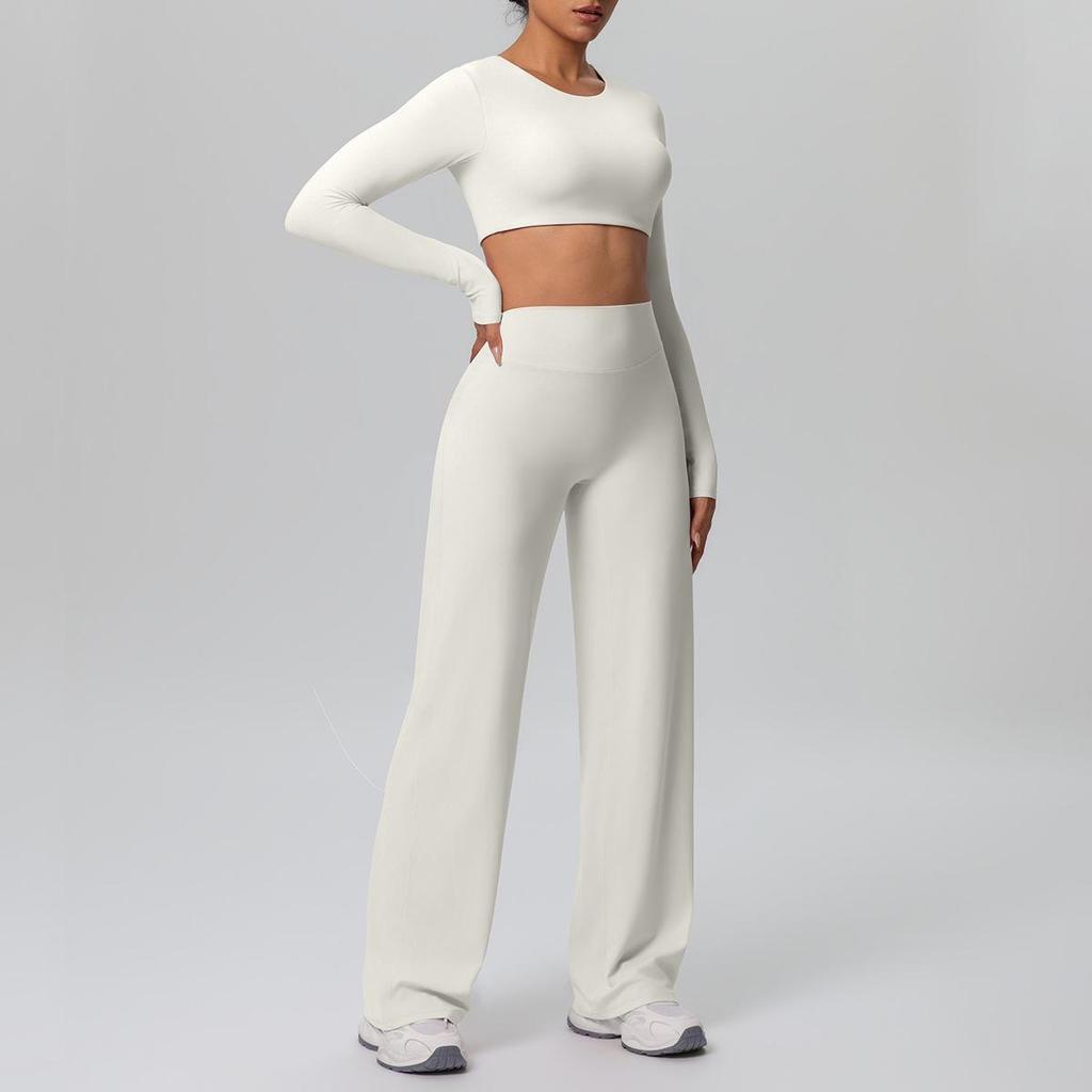 Cross-New Tight Sportswear Set: Chest-Pad Top & High-Waist Wide-Leg Pants for Running, Fitness & Yoga