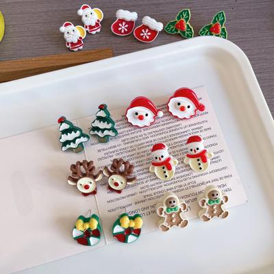 S925 Silver Cute Christmas Earrings: Santa, Reindeer, & Gingerbread Man Studs
