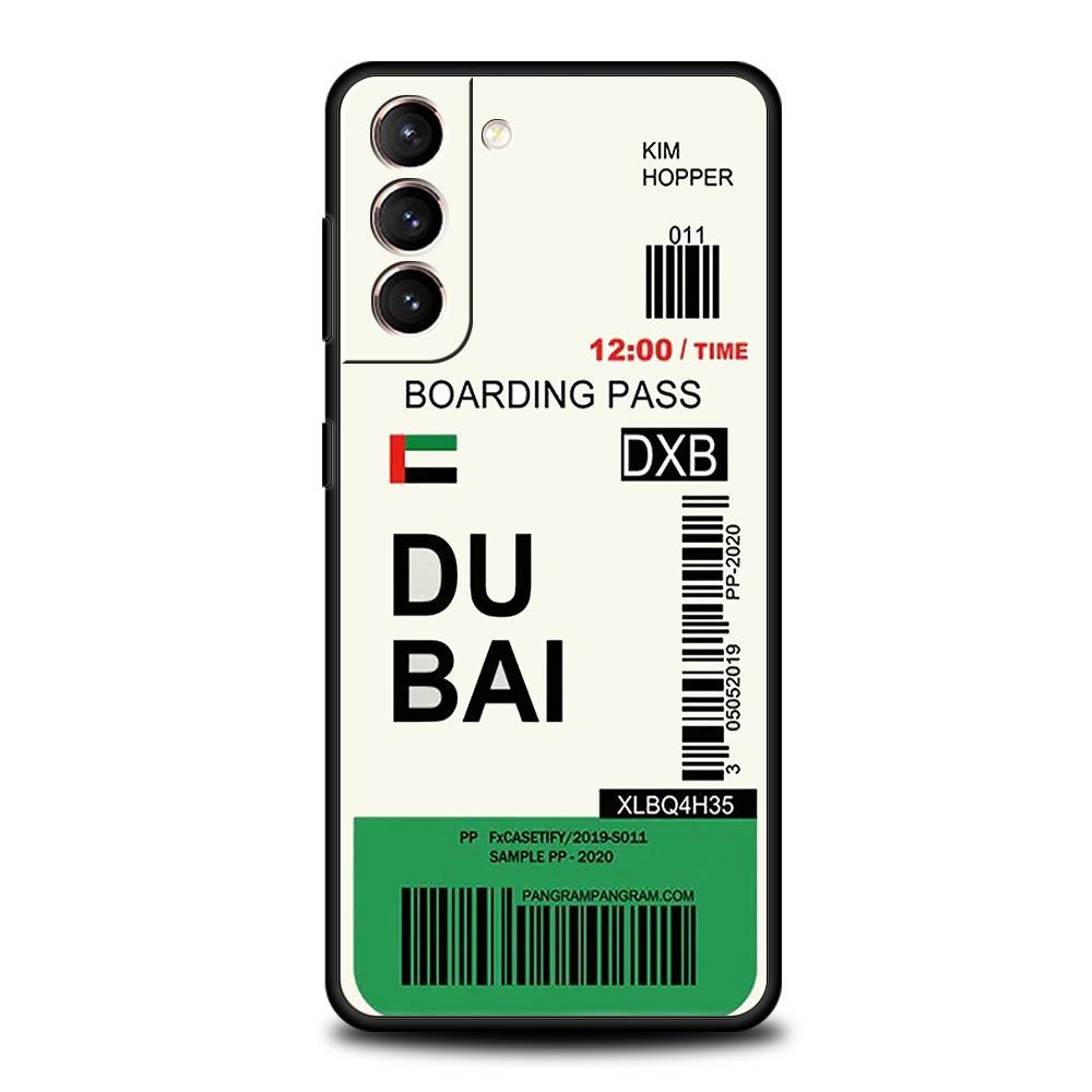 World City Travel Ticket New York London Label Phone Case For Samsung S24 S23 S22 S20 Ultra S21 FE 5G S10 S9 Plus S10E S8 Cover