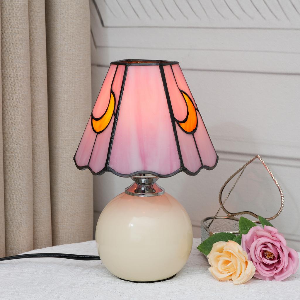 Modern ceramic purple moon stained glass table lamp bedroom simple bedside mushroom lamp, living room study decorative lamp
