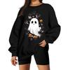 Women's Neck Long Sleeve Loose Fit Casual Sweatshirt Pullover Top with Halloween Print