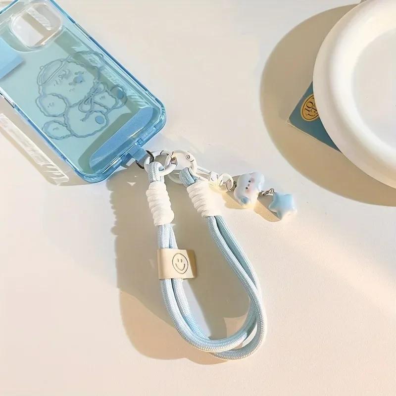 Cute Korean INS Style Mobile Phone Lanyard Short Wrist Strap Clouds Star Charm Keychain Lanyard Universal Phone Case Lanyard
