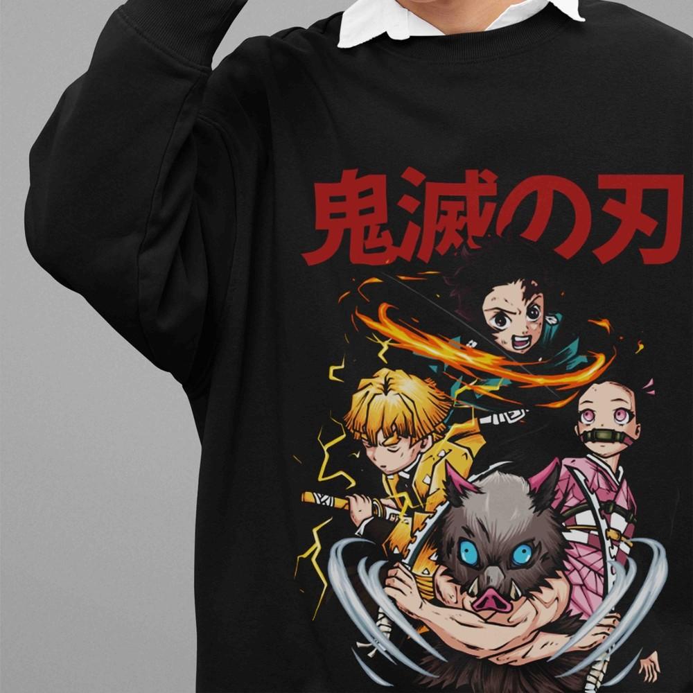 

Demon Slayer Sweatshirt Tanjiro Sweater KNY Zenitsu Inosuke Nezuko Unisex Pull 2XL