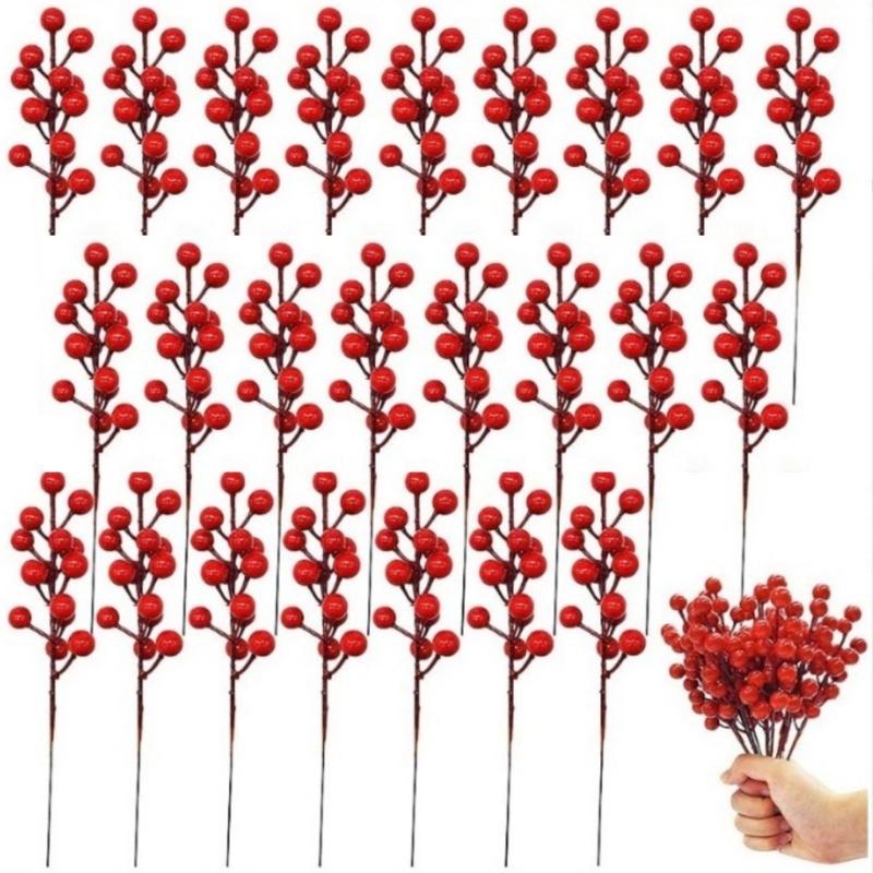 50Pcs Realistic PVC Berries Branches Bendable Iron Stems For Christmas Tree Wreath Table Display Wedding Centerpieces