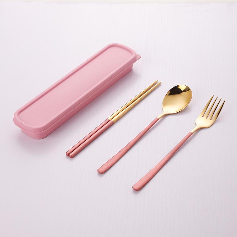 Korean Portable Stainless Steel Cutlery Set: Spoon, Fork & Chopsticks with Travel Box. Custom Logo Option Available.