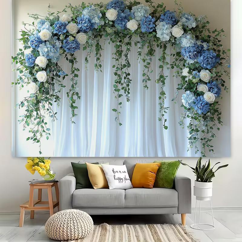 2D Flat Blue Hydrangea & Rose Backdrop for Bridal Shower Decor