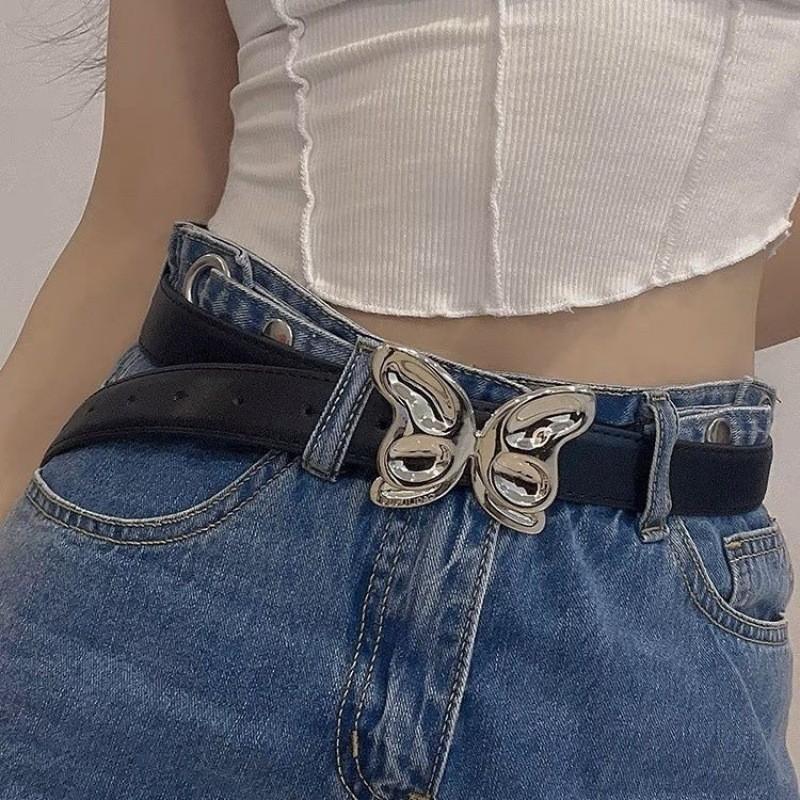 Black Fashionable Simple Metal Butterfly Accent Womens Belt For Looks Versatile