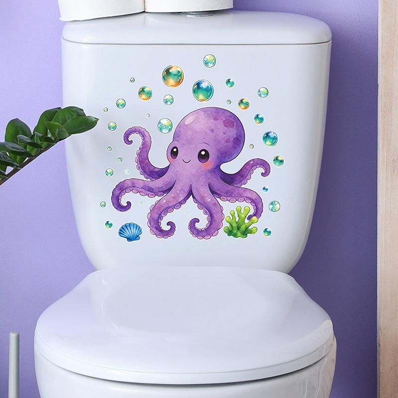 Glow-In-The-Dark Painted Octopus Toilet Sticker Self-Adhesive Removable Wall Decals Home Decor Luminous Car Sticker
