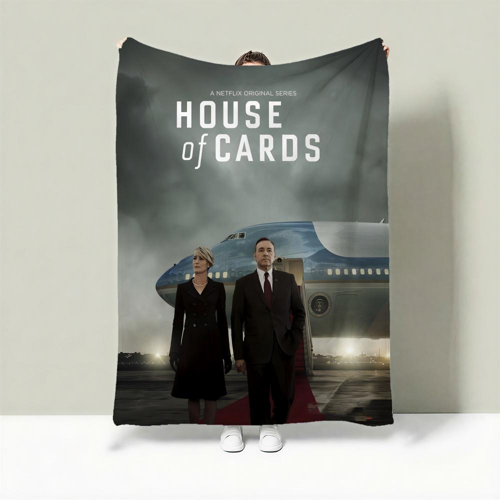 TV H-House of Cards Throw Lightweight 240g Flannel Blanket Soft Skin-friendly for Summer Cooling 75X95CM