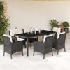 Vidaxl 7-Cz. Garden Furniture Set With Cushions, Black, Poly Rattan