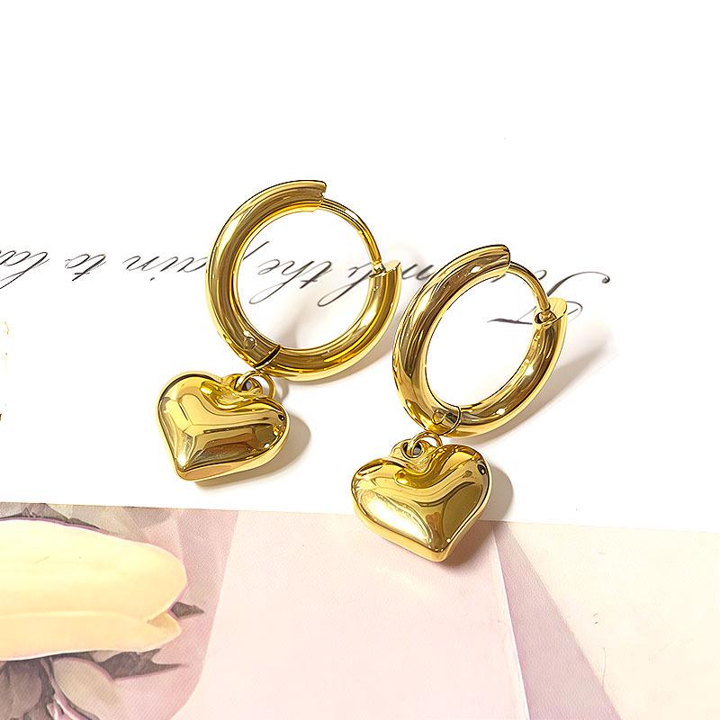 18K Gold Plated French Retro Heart Pendant Ear Cuffs Earrings
