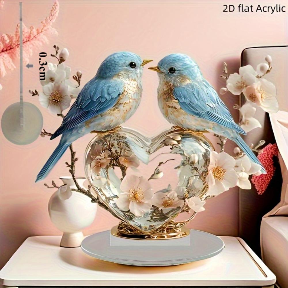 Cute Blue Bird, 2D Flat Acrylic, Tabletop Decoration, Ornaments, Suitable for Living Room, Office, Gifts, Couples, Christmas, Halloween