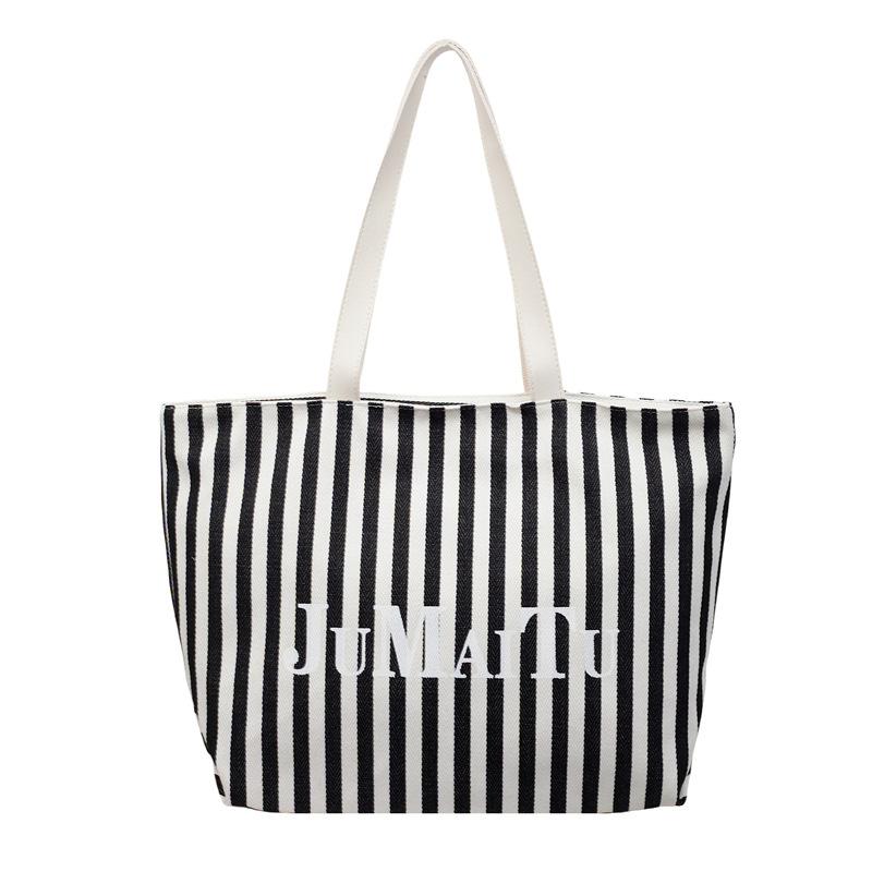 Striped Canvas Bag Women's Summer New Casual Large-capacity Tote Bag Student Class Commuting Shoulder Bag