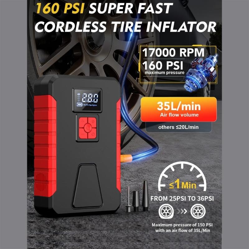 12V Automotive Battery Booster With Air Compressor 1200A Quick Start For Cars SUVs Trucks Portable
