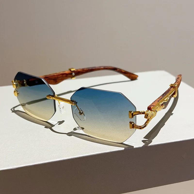 

Vintage Steampunk Rimless Sunglasses Women For Men Luxury Brand Designer Irregular Sun Glasses Metal Leopard Head Shades UV400
