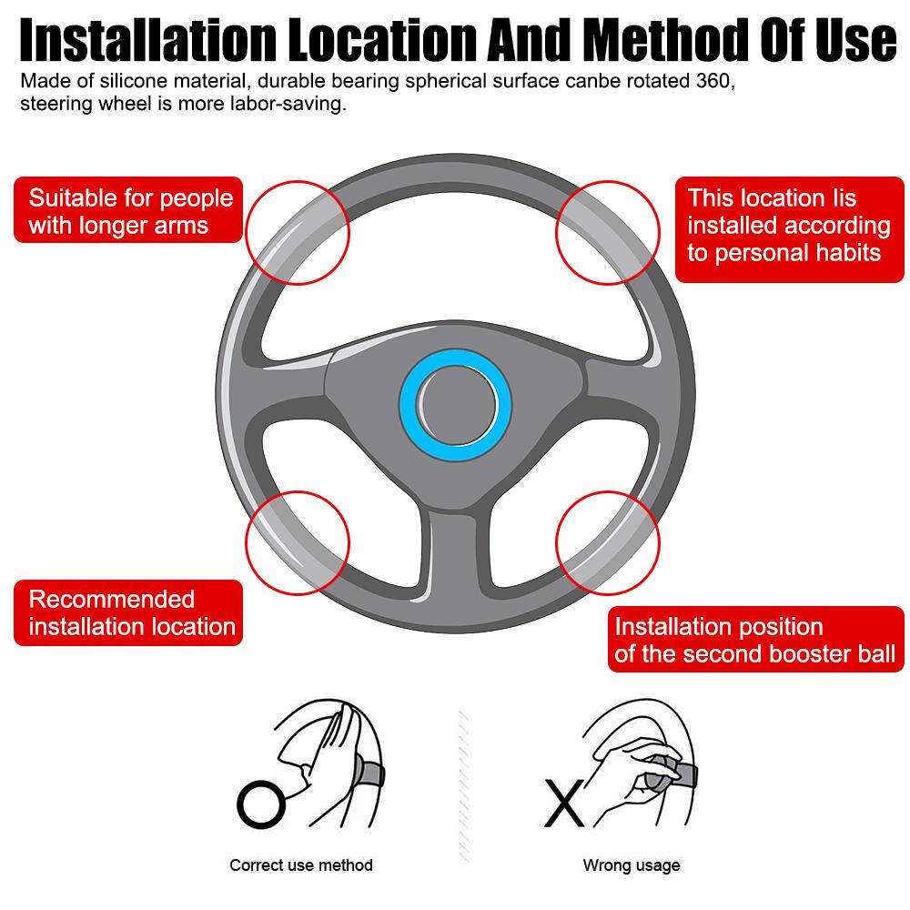 Metal Bearing Power Handle 360 Degree Rotation Turning Steering Wheel Booster Ball Shaped Spinner Knob Black