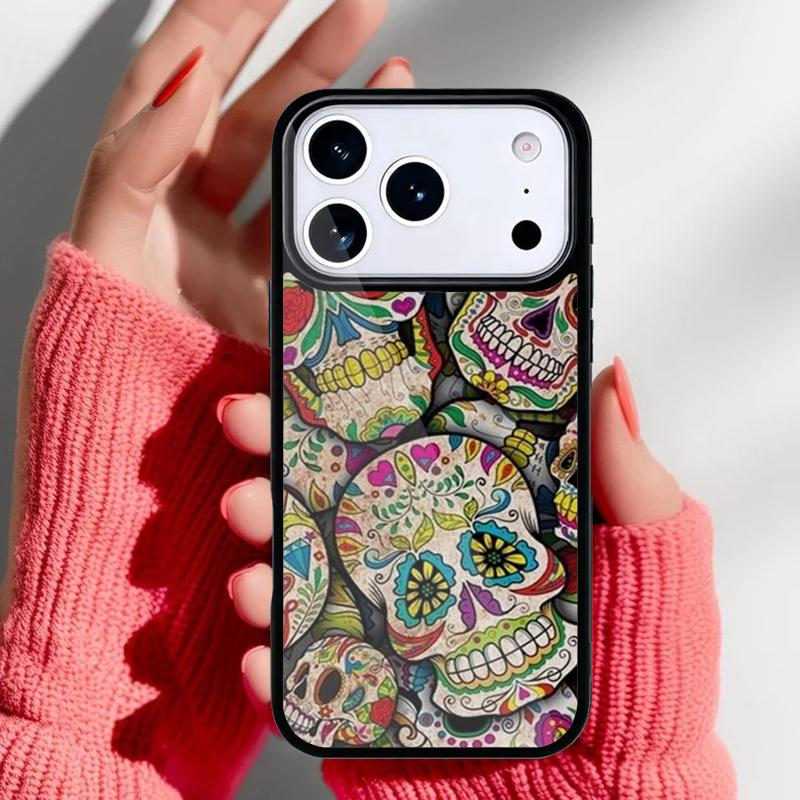 Mexican Skull Flower Phone Case for iPhone 17 Air 16e 15 14 13 Pro Max Back Cover for 12 11 Pro Coque