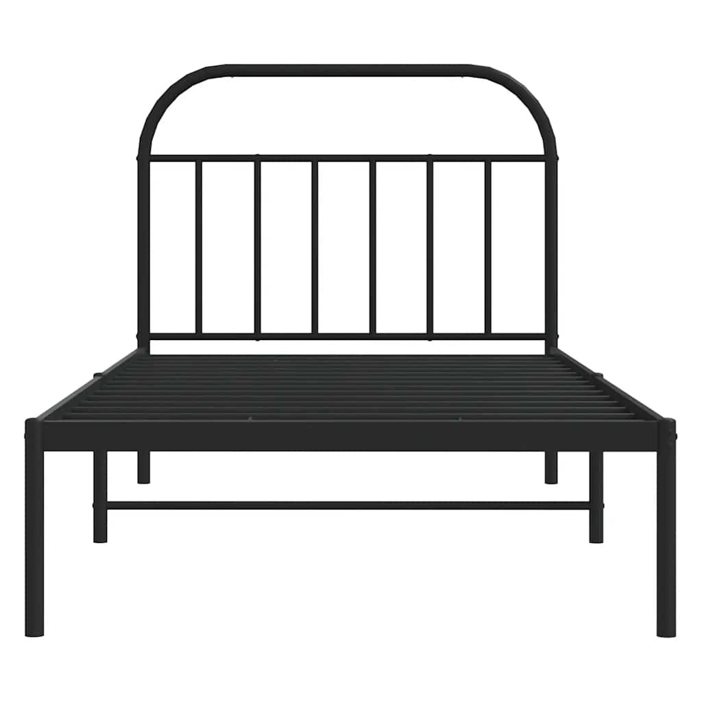 Metal Bed Frame with Headboard Black 100 x 190 cm