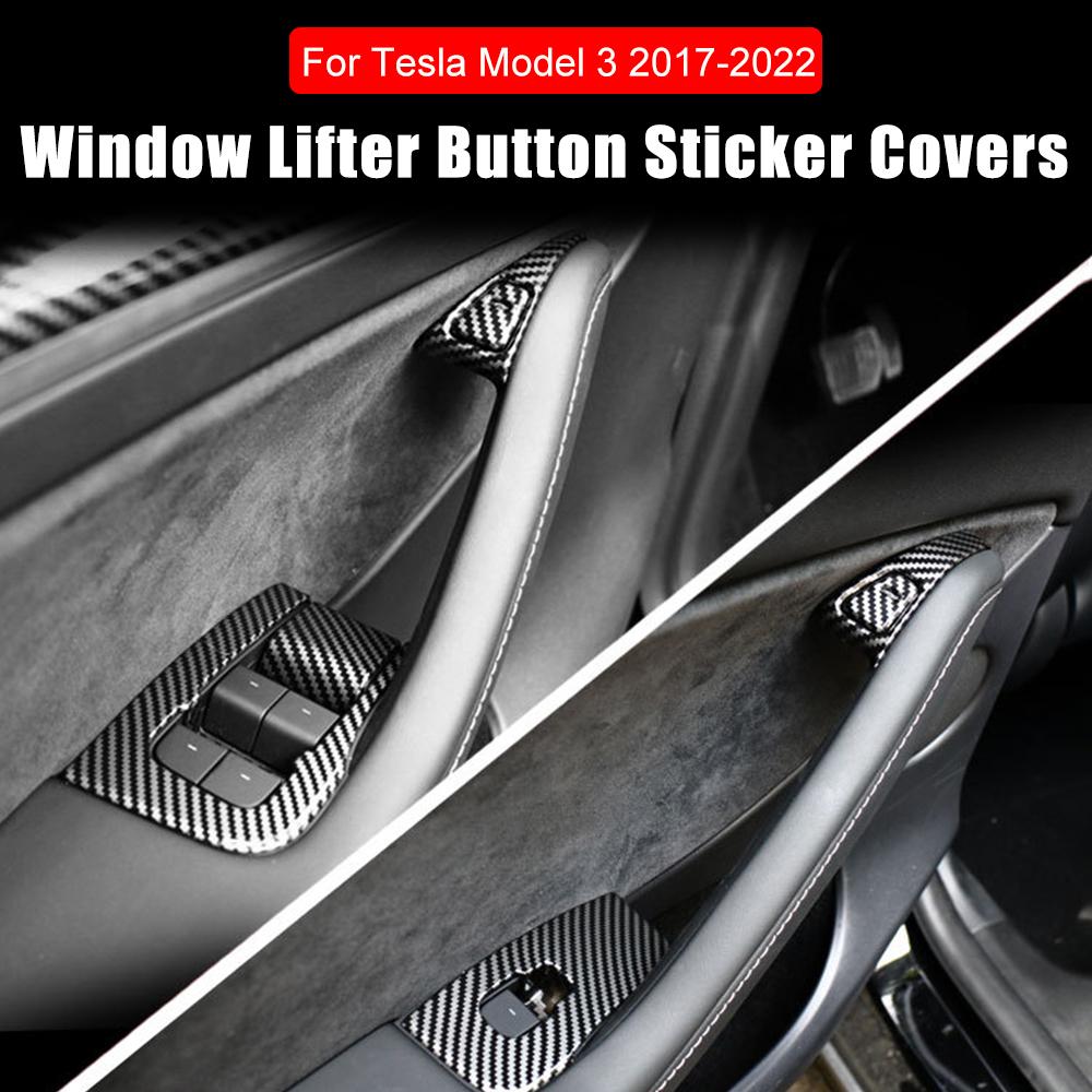 Car Interior Stickers 14pcs Window Lifter Switch Button Frame Cover For Tesla Model 3 2017-2022 Carbon Fiber